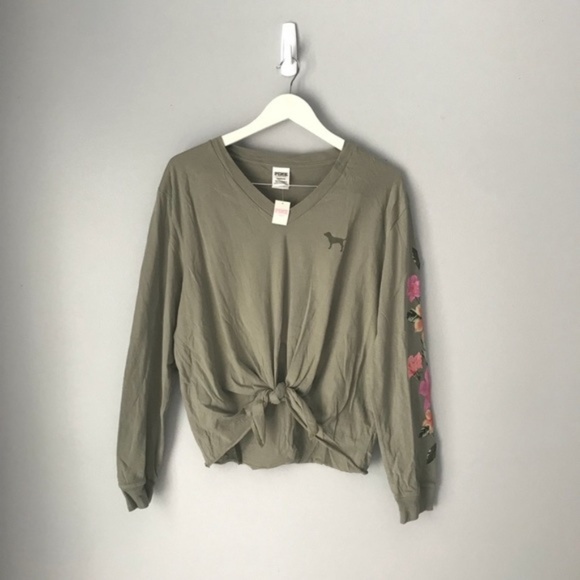 PINK Victoria's Secret Tops - NWT Victoria’s Secret pink green tie front tee